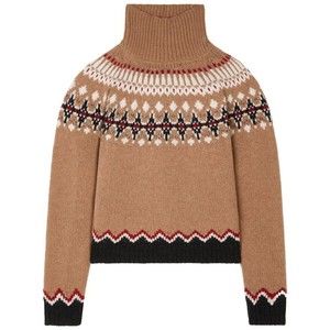 Alanui Patterned Camel Turtleneck Sweater With Geometric And Floral Motifs - NWT